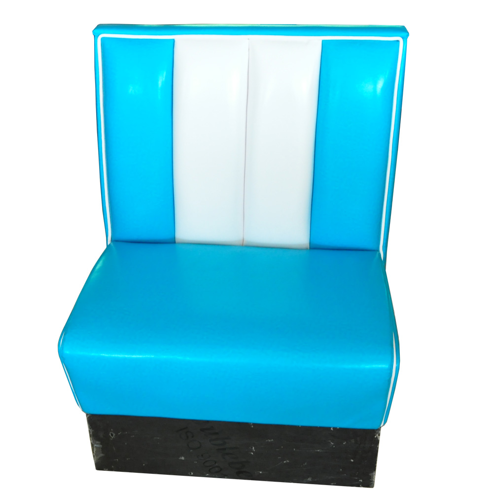 1950s american retro diner booth M-8523,turquoise stripe backrest american 50s café room booths, turquoise and white leather single seater 1950s american café booth seating