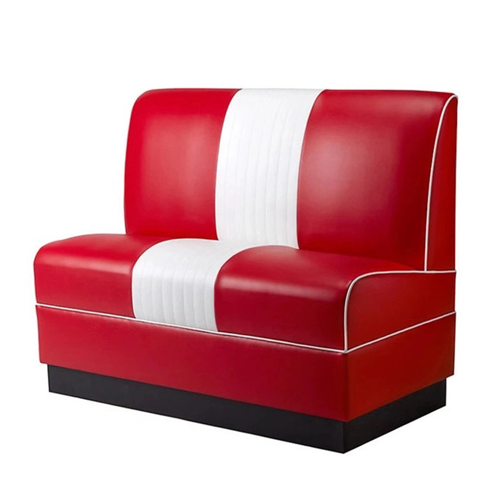 1950s american retro diner booth M-8525,Red and white leather double seater retro 60s Bel Air diner couches, 60s style retro Bel Air booth couches with sponge and spring seater
