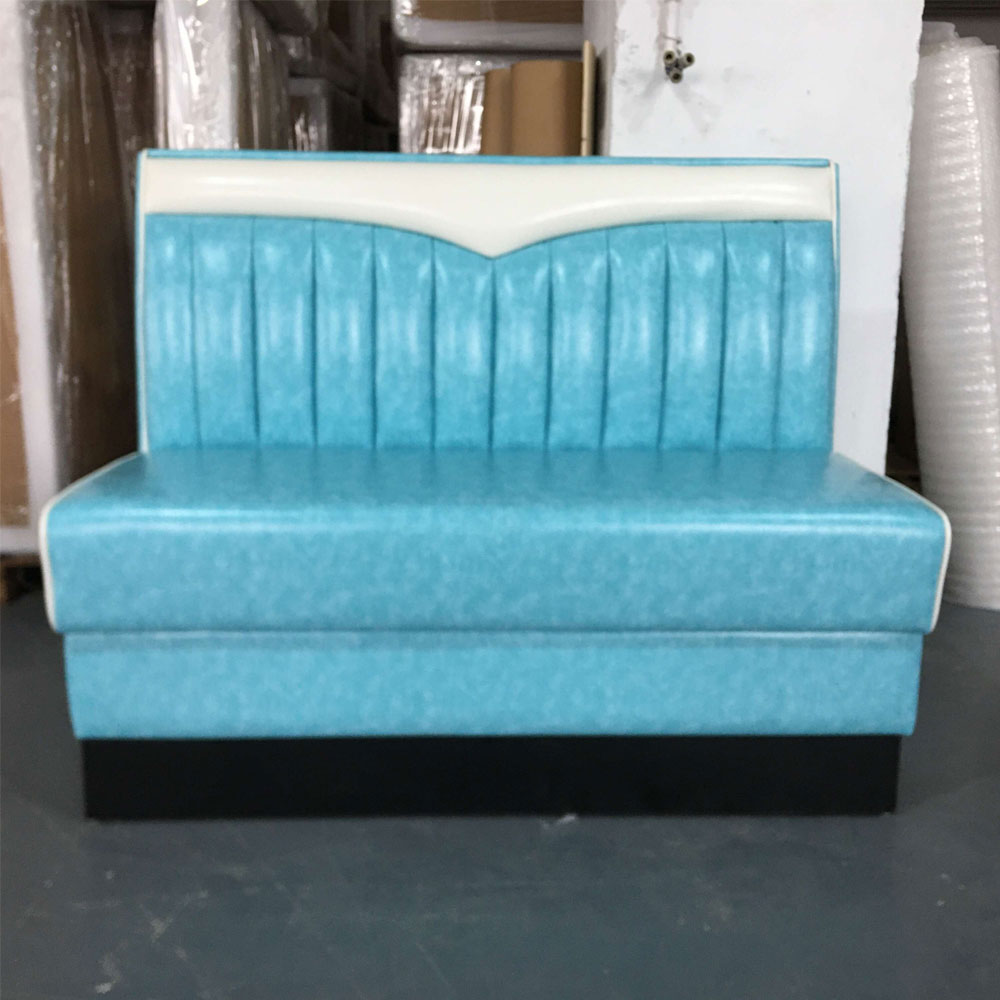 1950s american retro diner booth M-8529,Turquoise wave top and seat piping american 60s retro dinette booths, white wave top back 60s retro american booth seating furniture