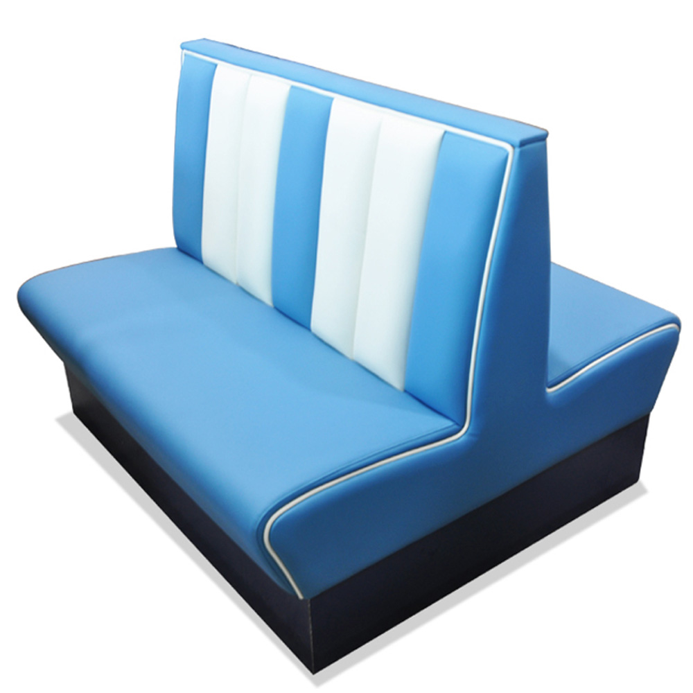 1950s american retro diner booth M-8534,Vintage blue stripe backrest back to back retro 50s booth seating furniture, blue and white leather back to back 50s retro booth seating