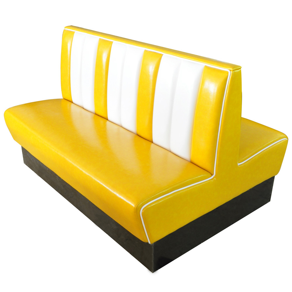 1950s american retro diner booth M-8537,Gloss yellow leather back to back 6 seat american 50s booth sofa seating, doubleside 6 seat 1950s style retro american booth seating