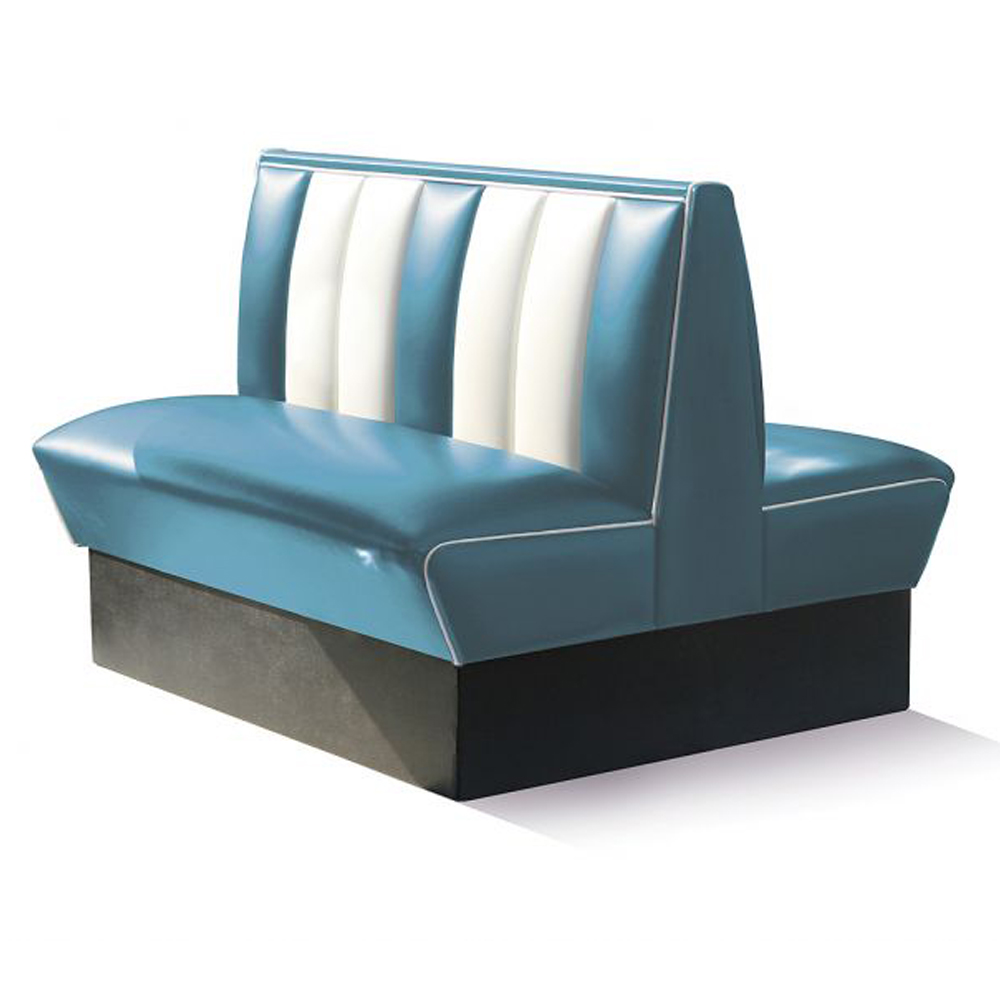 1950s american retro diner booth M-8535,Back to back turquoise color american retro booth sofa seating, black footer with wood frame doubleside 4 seat american booth seating