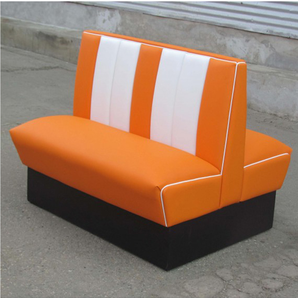 1950s american retro diner booth M-8536,Doubleside 4 seat orange leather midcentury american diner booth seating, stripe backrest orange american style 1950s diner booth sofas