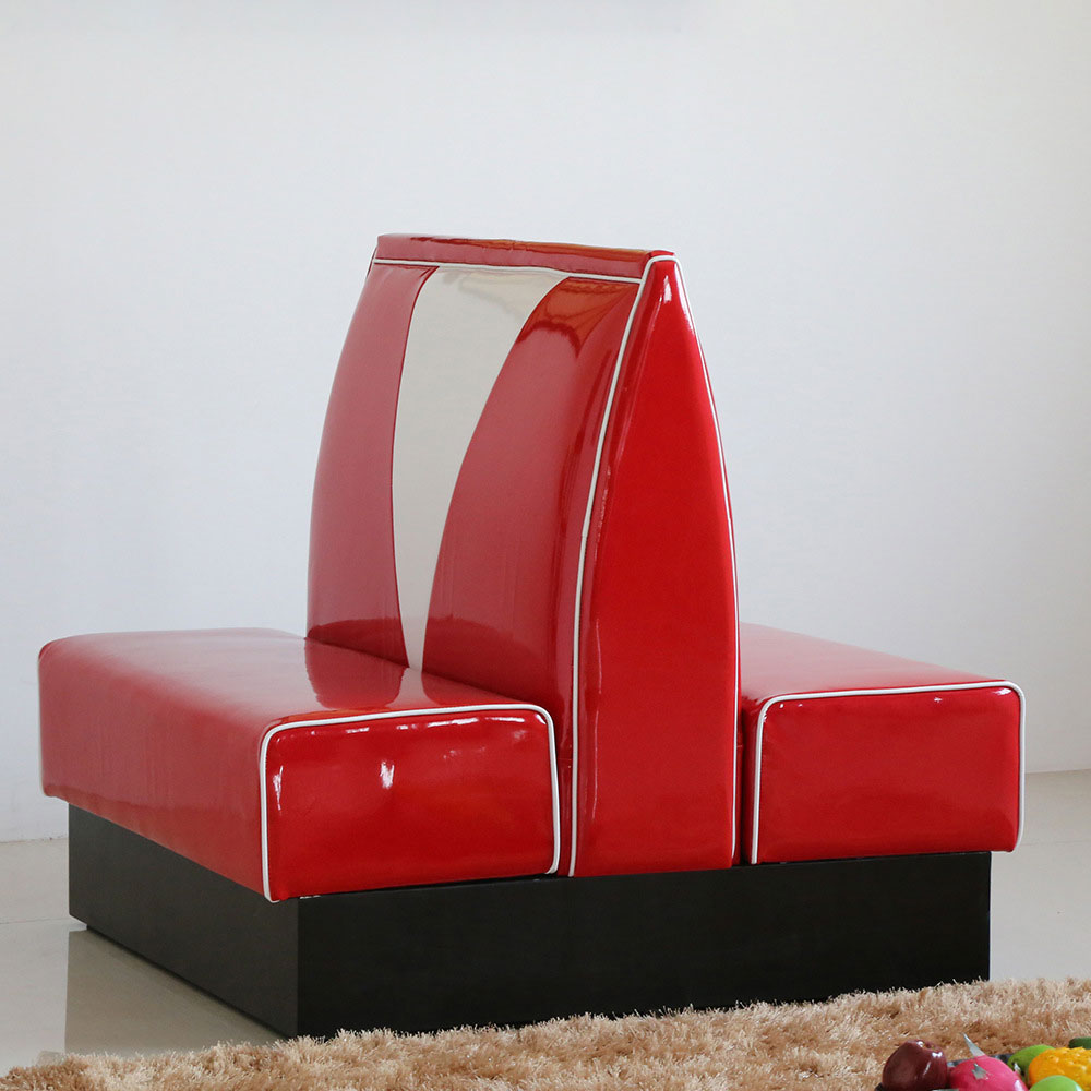 1950s american retro diner booth M-8549,Gloss red leather back to back red 1950s retro diner booth seating, american style restaurant red V backrest 50s diner booth seating