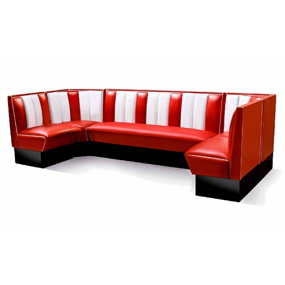 1950s american retro diner booth M-8550,Stripe backrest 10 seat 1950s style corner retro diner booth seating, customize U shape retro 1950s corner diner booth seating furniture