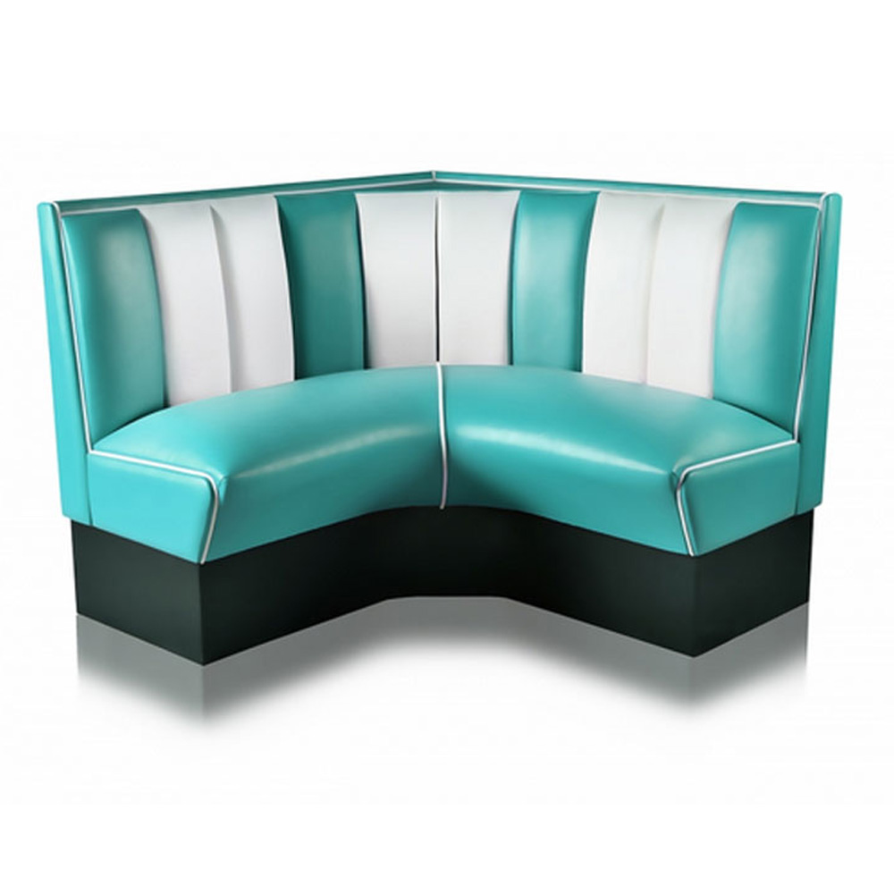 1950s american retro diner booth M-8561,Classic turquoise cafeteria corner retro 50s booth couches, 2 seat stripe backrest 1950s style retro cafeteria and fast food booth couches
