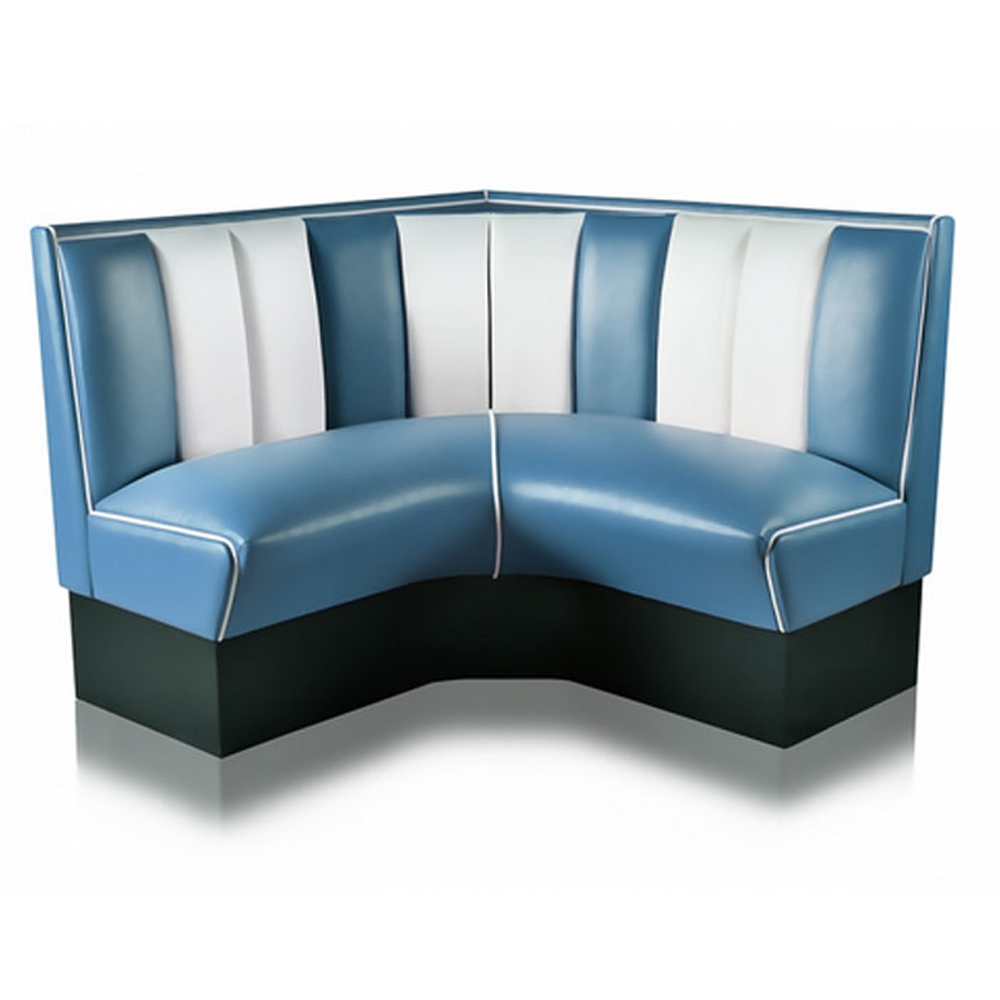 1950s american retro diner booth M-8562,Blue colour stripe back retro diner corner booth sofas, american style dinette with black laminate foot stripe retro 1950s corner booth sofas
