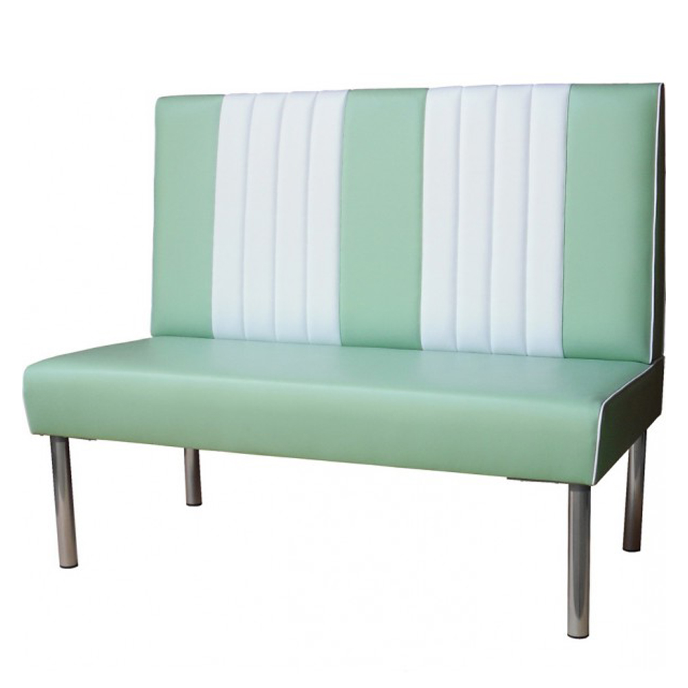 1950s american retro diner booth M-8564,Metal frame stripe back retro 1960's dining room booth seating, light turquoise simple shape restaurant metal retro dining booth furniture