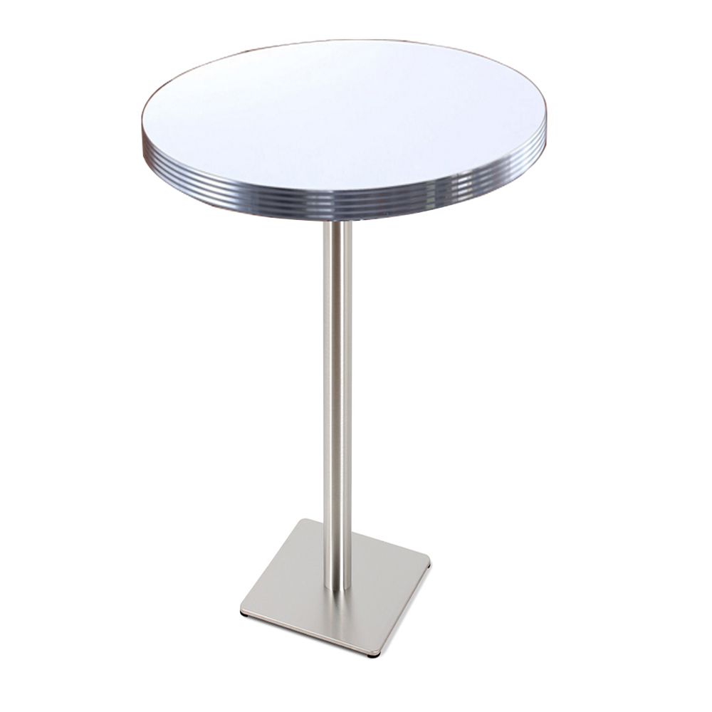 1950s american retro bar table M-8704,Durable formica veneer with aluminium table edge #201 steel dining room retro bar table for 2 seater, square steel table base 50s retro bar table