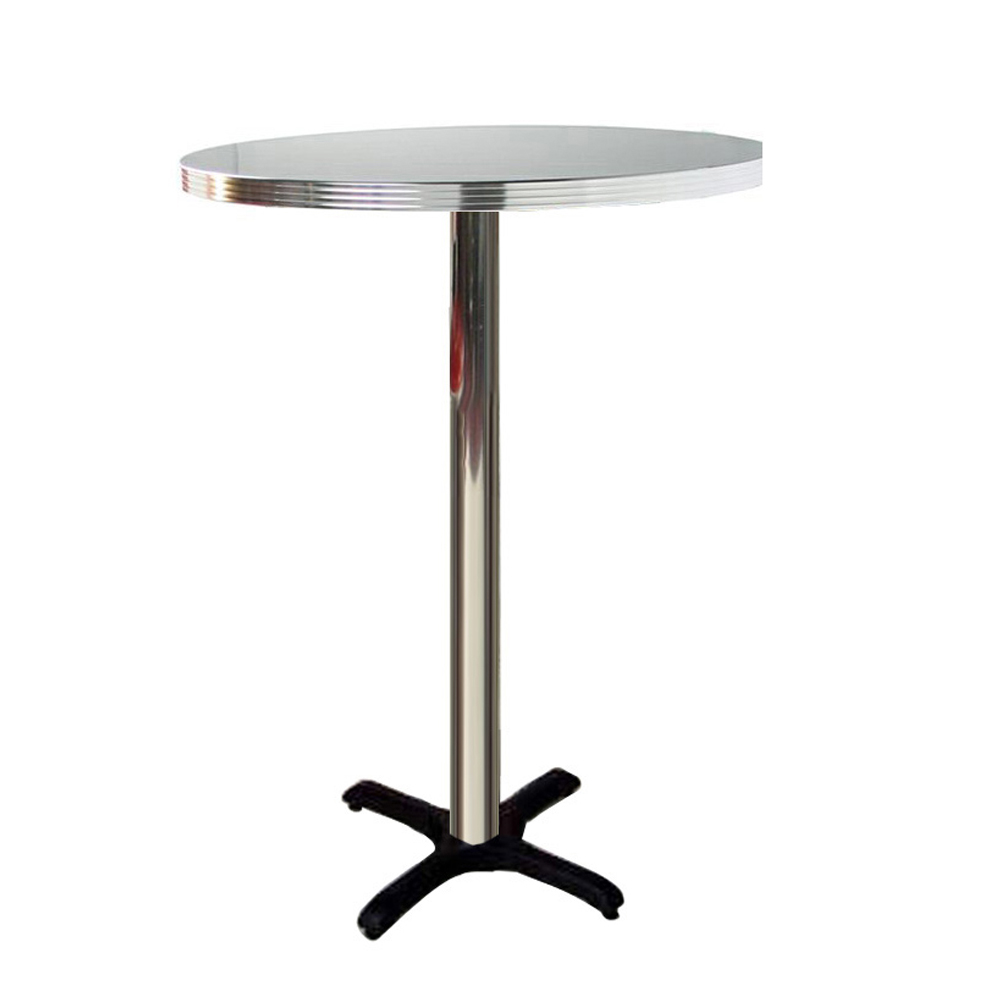 1950s american retro bar table M-8706,Simple black iron cross table base midcentury american dinette round bar table, 2 seater white fireproof veneer 1950s american dinette bar table