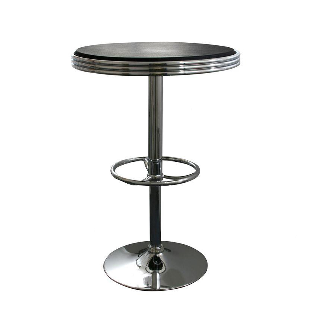 1950s american retro bar table M-8707,Wholesale round chrome table base with footer black color fireproof retro dining room bar table, commercial black american retro bar table