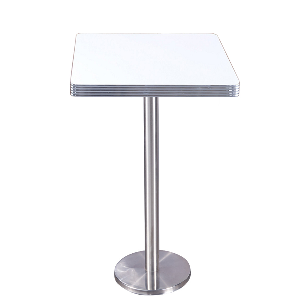 1950s american retro bar table M-8708,Customize square white Formica table top with steel base cafeteria 50's retro bar table,2 seater with aluminium edge square retro 50's bar table