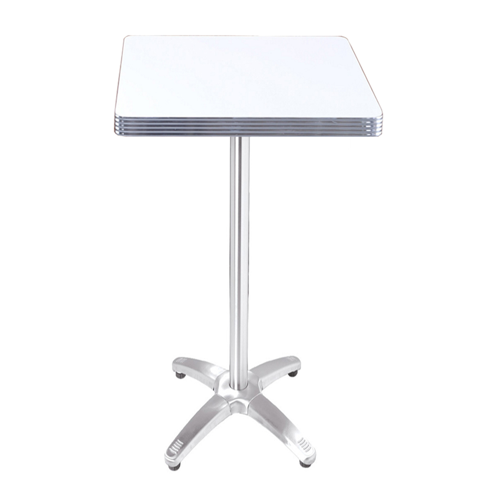 1950s american retro bar table M-8710,Hotsale aluminium table edge with stainless steel cross table base midcentury retro club bar table, white cross table base 50s retro bar table