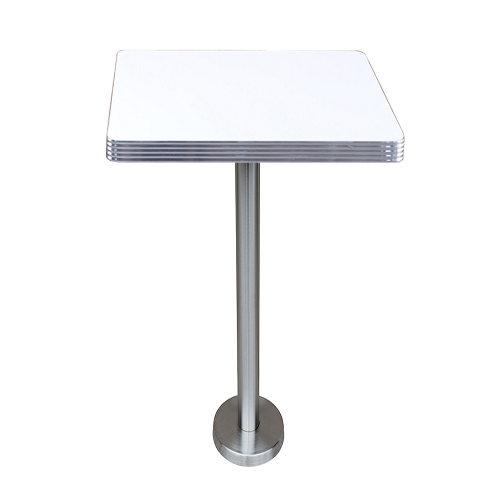 1950s american retro bar table M-8711,Customize #304 steel fixed to floor table base square 1950's retro cafeteria bar table, durable fixed table base retro 1950s cafeteria bar table