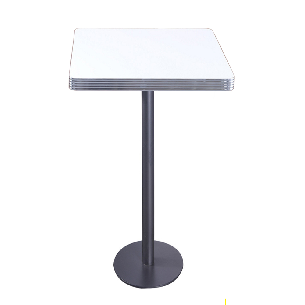 1950s american retro bar table M-8712,Popular round black iron table legs with aluminium edge white color square fireproof veneer table top dining room 1950's retro diner bar table