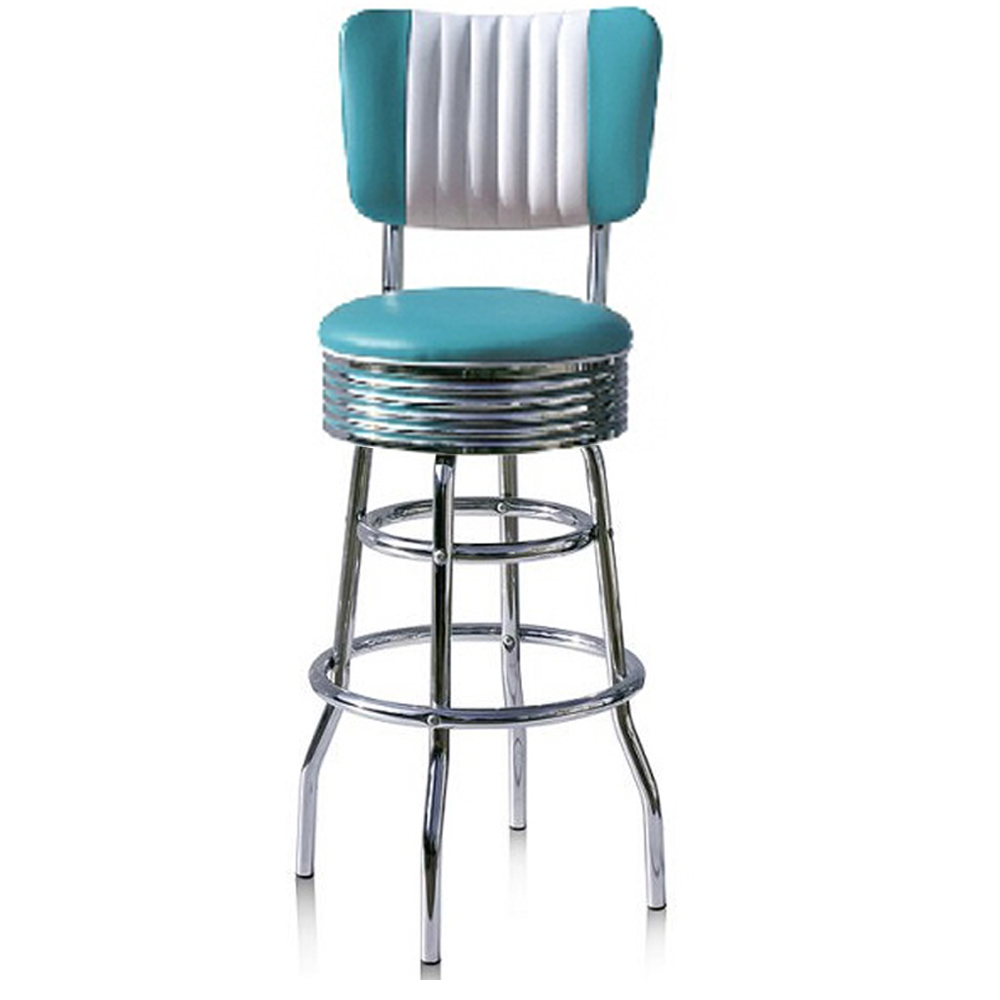 1950s american retro bar chair M-8802,High quality turquoise/yellow 6 channeled back chrome midcentury american diner barstools, turquoise chrome 1950's american diner bar chairs