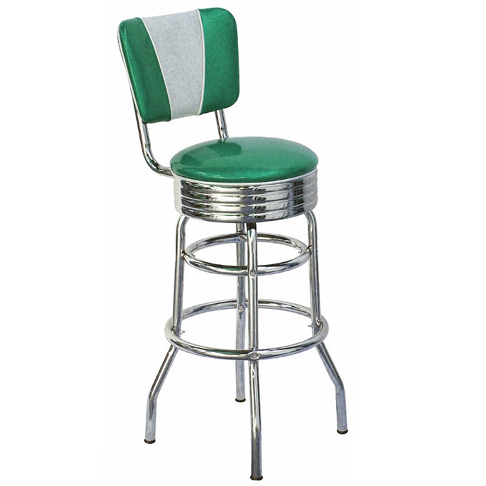 1950s american retro bar chair M-8814,Colorful turquoise/red V back with piping fifties american diner bar chair, stainless steel 50s american style retro club bar stools furniture