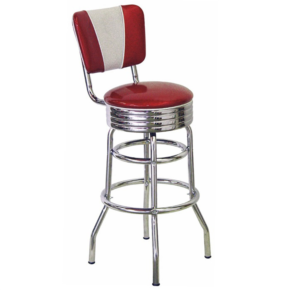 1950s american retro bar chair M-8815,High quality blue/rubby V backrest restaurant steel 1950's bar stools, steel frame V shape backrest 50's restaurant retro bar stools for sale