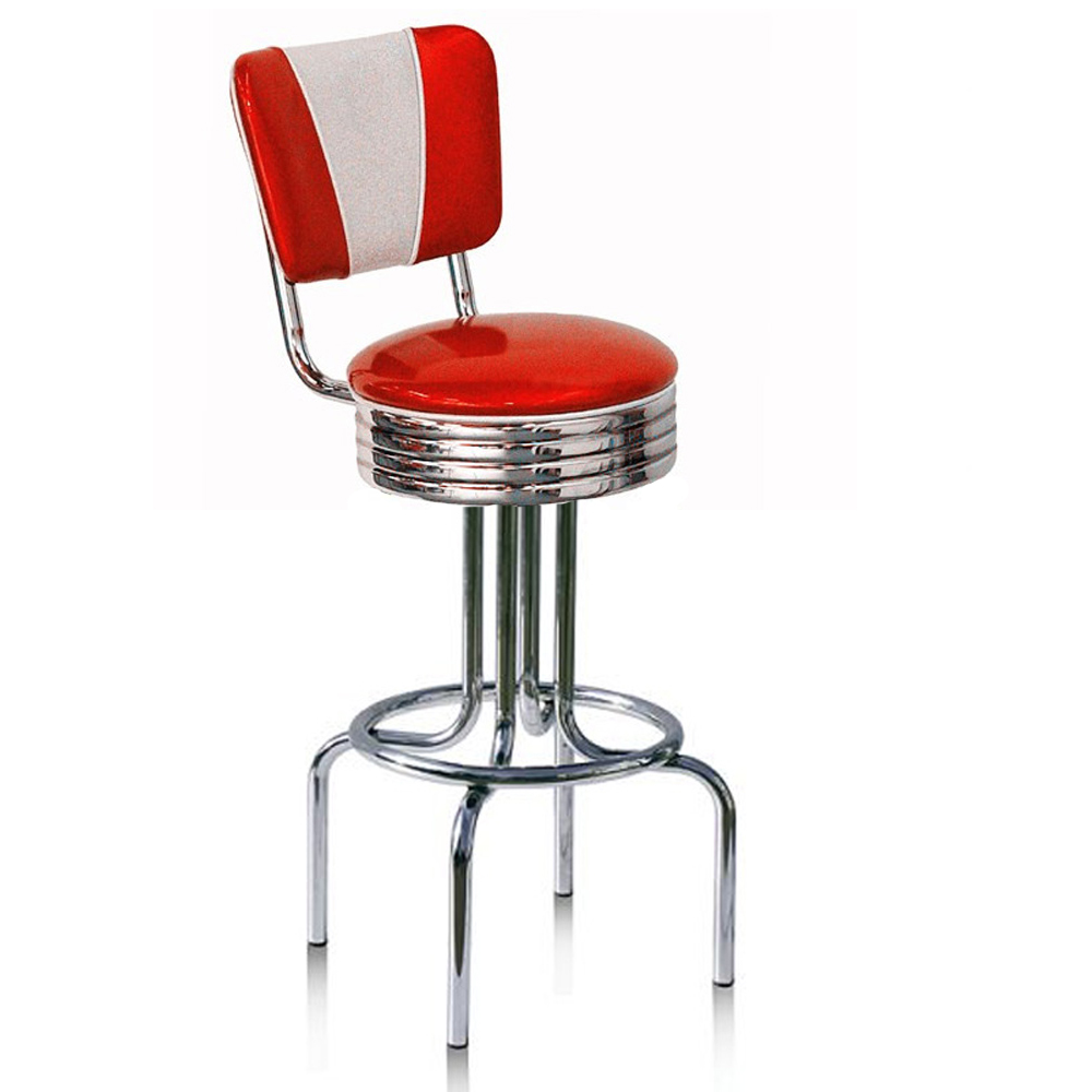1950s american retro bar chair M-8816,Round stainless steel with footer american club fifties retro bar stools, red/turquoise leather steel round american style 50s retro bar stools