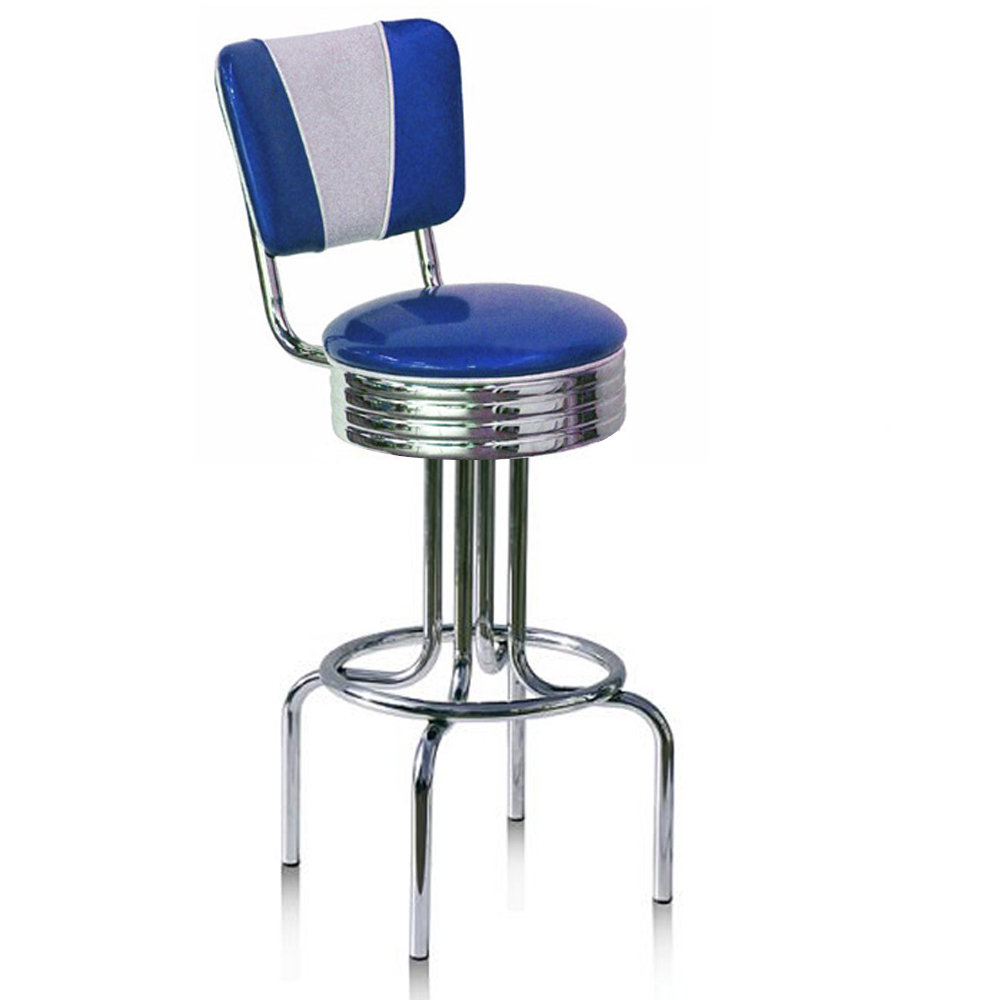 1950s american retro bar chair M-8817,Hotsale steel round rubby/blue V shape backrest 50's retro bar stools, with round footer and V backrest american 50's retro club stools