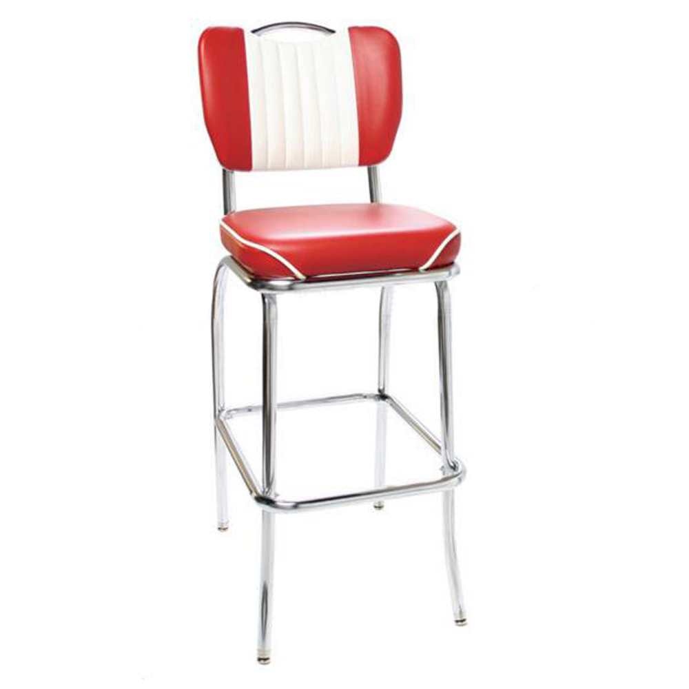 1950s american retro bar chair M-8824,Red colour with handle and stripe back steel 1950s retro bar chairs, stainless steel frame red leather with handle retro 1950s bar chairs furniture