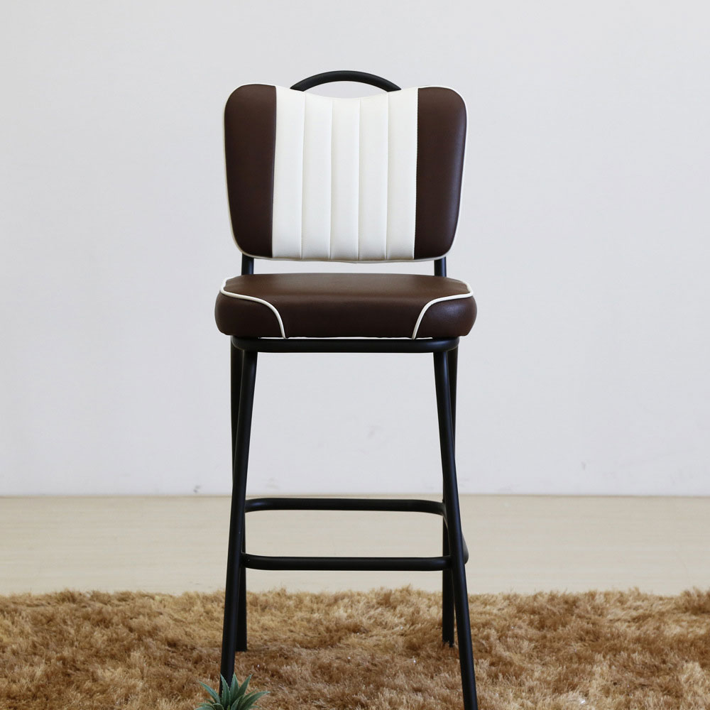 1950s american retro bar chair M-8825,Black PVC 5 channels backrest with handle retro 50's bar chairs, restaurant steel handle and stripe back vintage american retro pub chairs