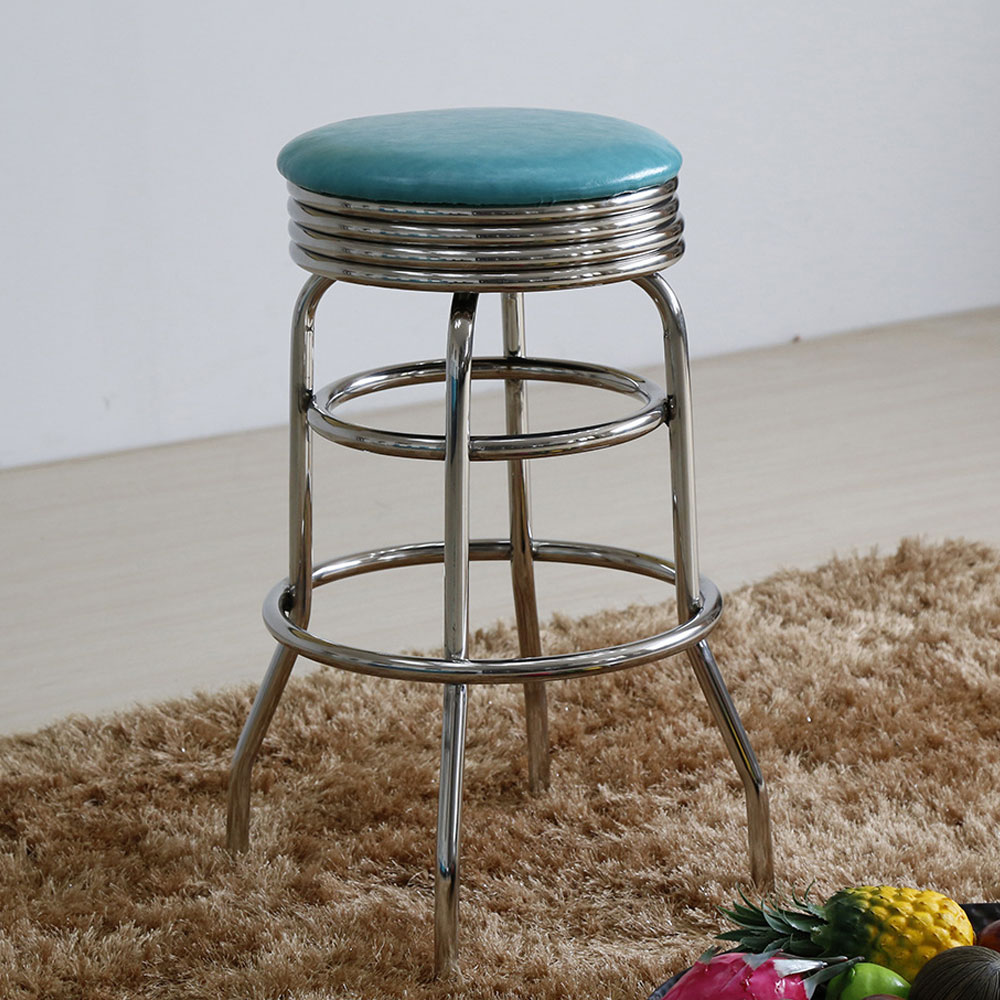 1950s american retro bar chair M-8828,Turquoise round steel frame with footer 1960s kitchen retro bar stools,gross turquoise round steel frame kitchen retro 1960s bar stools
