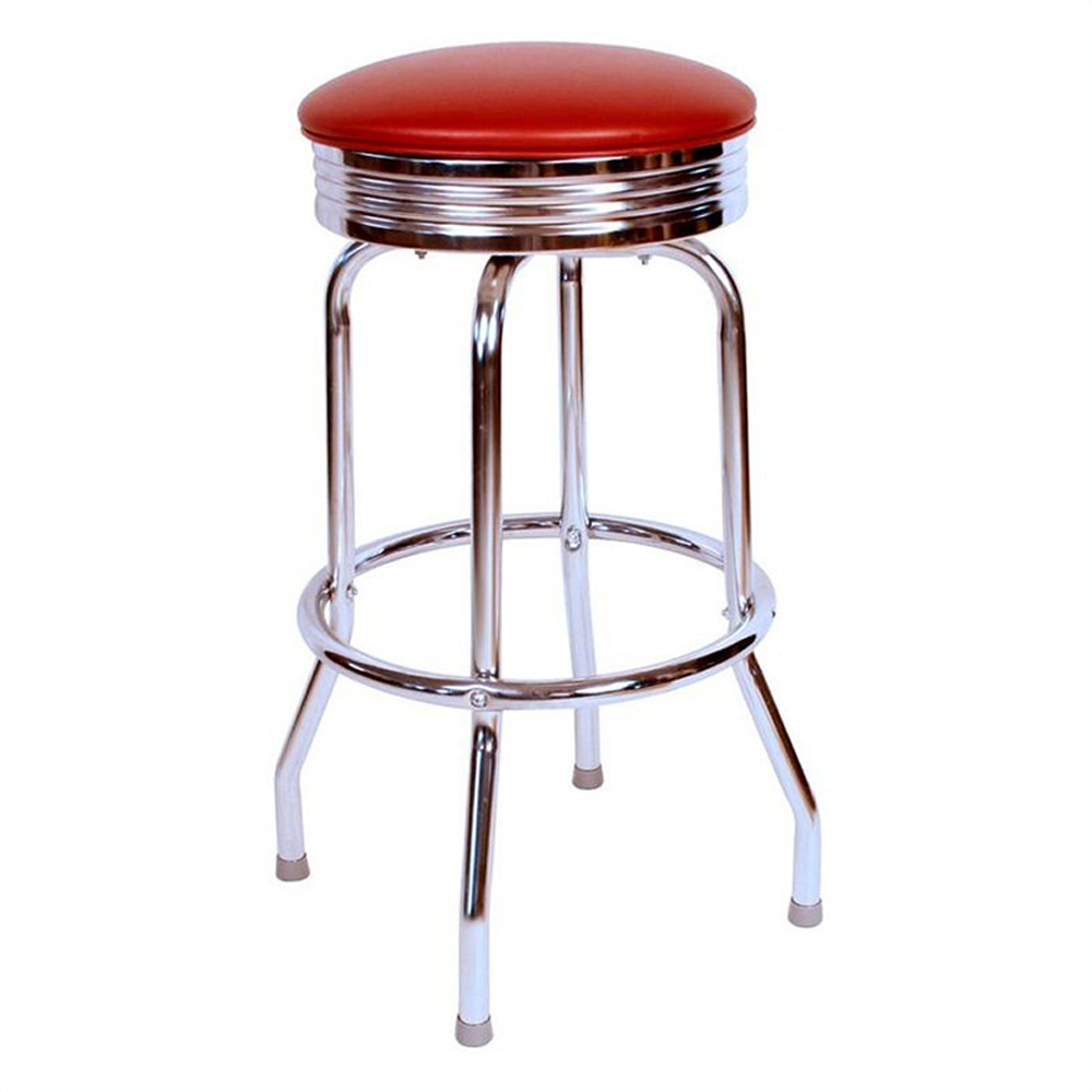 1950s american retro bar chair M-8829,Red PU leather restaurant round chrome retro bar stools, american style vintage gross red round seat chrome retro bar stools furniture
