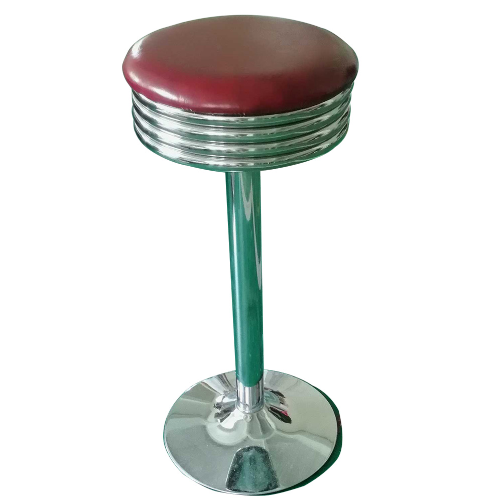 1950s american retro bar chair M-8835,Rubby leather with chrome baseplate midcentury round retro bar stools, chrome frame wiith rubby round 1950s american retro bar stools