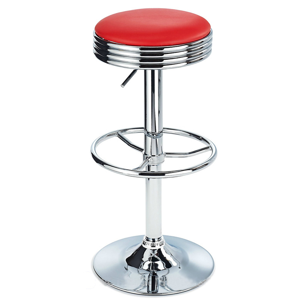 1950s american retro bar chair M-8836,Red round adjustable retro bar stools with chrome baseplate,restaurant red vinyl chrome adjustable seat round 1950's retro bar stools
