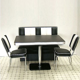 Classic American restaurant fifties style black color retro diner booth seating and diner chairs diner table set furniture
