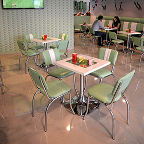 Customize light turquoise 2 channeled back restaurant retro 50's diner chairs with chrome diner table set furniture