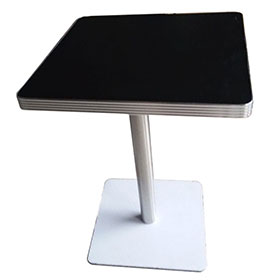 1950s american retro diner table M-8205-Durale square black color Formica veneer with aluminium edge table top with white painting square iron table legs american retro restaurant table
