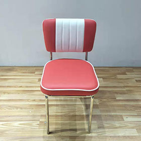 1950s american retro diner chair M-8307-Coffee room 4 channels stripe red leather american chrome diner chairs, café room stainless steel american retro chrome diner chairs