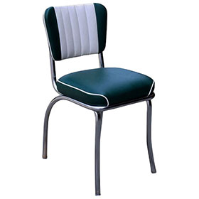 Classic drak blue and white color leather with 5 channels back retro diner chair, midcentury steel frame stripe retro restaurant chairs