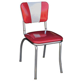 Hot sale thin seater and V back 1950s style retro dining chairs, V back red and white leather 1950s retro dining room chairs for sale