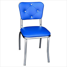 Blue leather thin seat and button back american fast food chairs, 4 button backrest blue american 1950's fast food chrome chairs