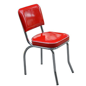 1950s american retro diner chair M-8349-Simple red bent backrest 1960s style steel café room retro chairs, red leather with piping bent backrest cafeteria retro 1960s chairs