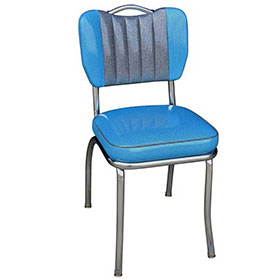 Gloss blue colour handle back midcentury fast food metal retro chairs, have handle backrest gloss leather fast food room 50's metal chairs