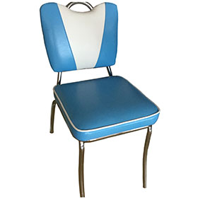 Gloss blue leather V back with handle 1950s retro restaurant chairs, steel frame with handle V back restaurant american retro 1950s chairs-1950s american retro diner chair M-8366