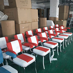 Factory customize American style red and white leather with handrest stainless steel chrome retro diner chairs gallery-red handrest retro diner chairs