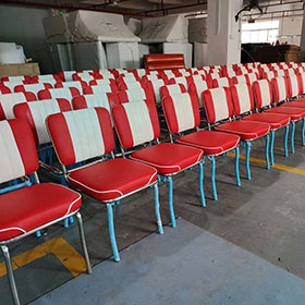 American style midcentury smooth with piping thick seater retro diner chairs, 4 channeled red and white 50s diner chairs gallery-Factory red channeled 50s diner chairs