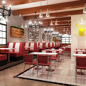 Red and white color midcentury american retro diner booth seating and table set, red american retro bar chairs and table set gallery-<b>Sweden wesley retro diner</b>