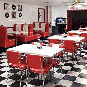 Classic red and white american retro diner booth sofas and table set, retro diner chairs and table set furniture gallery-<b>American ormeno retro diner </b>