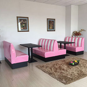 Pink and white color american retro 1950s restaurant booth couchs and table set, pink 1950s diner booth couch furniture gallery-Hongkong Kaitlan 1950s diner