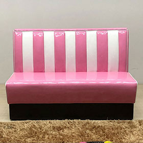 Pink and white colour 1950's retro dinette booth sofas furniture, stripe backrest 3 seater pink PU leather 50's style dinette retro booth seating-1950s american retro diner booth M-8516
