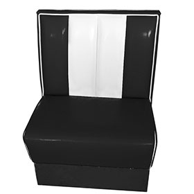 1 seater black leather 1950's style retro dining room booth sofas, black and white colour stripe backrest dining room retro 1950s booth seating-1950s american retro diner booth M-8522