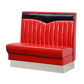 Gloss red leather wave top 1960s american café booth couches, with steel footer fast food room american style 1960s booth couches-1950s american retro diner booth M-8530
