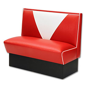 V back red and white leather midcentury retro dinette booth sofas, high quality red leather V backrest retro 1950s dinette booth sofas-1950s american retro diner booth M-8541