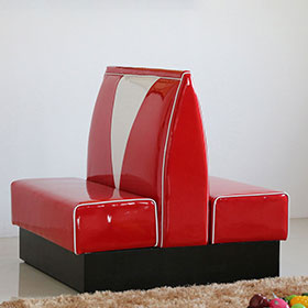 Gloss red leather back to back red 1950s retro diner booth seating, american style restaurant red V backrest 50s diner booth seating-1950s american retro diner booth M-8549